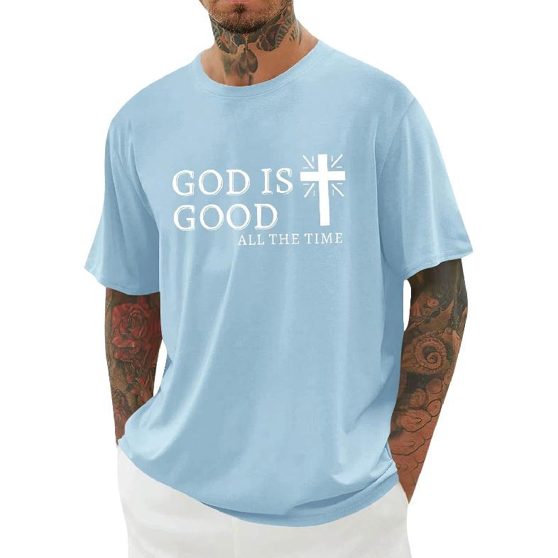 Mens Christian Shirts Shorts Sleeve Crewneck Jesus Cross Printed T Shirts Loose Graphic Tee