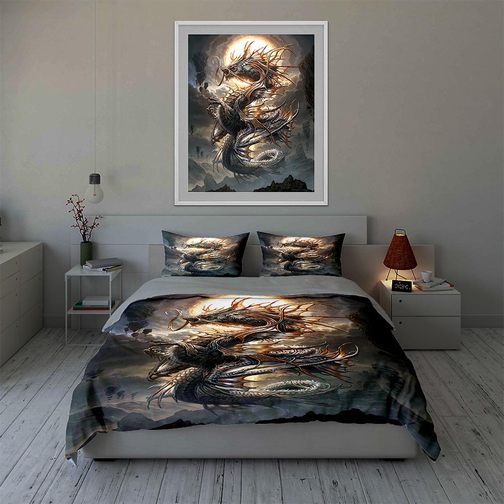 Dragon Fire Illustration Bedding Duvet Cover Sets Duvet Covers Pillowcases Gifts (1 * Duvet Cover 2 * Pillowcases, Without Duvet Insert)