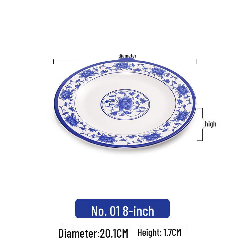Blue & White Melamine Flat Dinner Plates