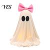 Pink Bow Ghost Decoration LED Decoration, Halloween Tabletop Ornament, Soft Girly Fabric Haunted House Decor with Warm Glow for Home Cute Ornament