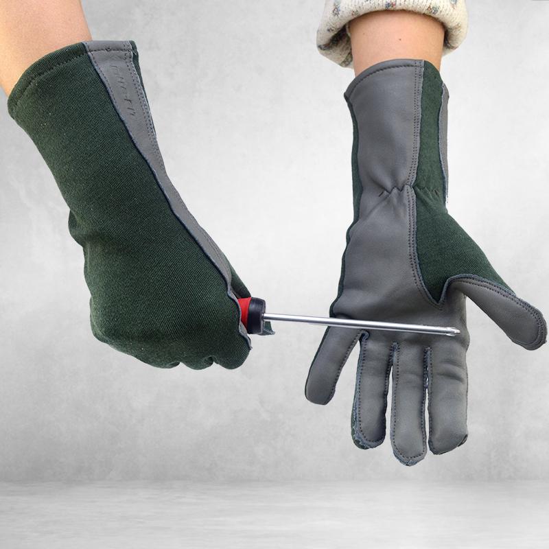 XYEHS 1 Pair Long/Short Cuff Leather Military Uniform Supply Pilot Safety Work Gloves Fire-Resistant Aramid Flight Gloves