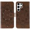 For Samsung Galaxy S24 Ultra Case Rhinestone Decor PU Leather Mandala Imprinted Design Phone Cover with Wrist Strap