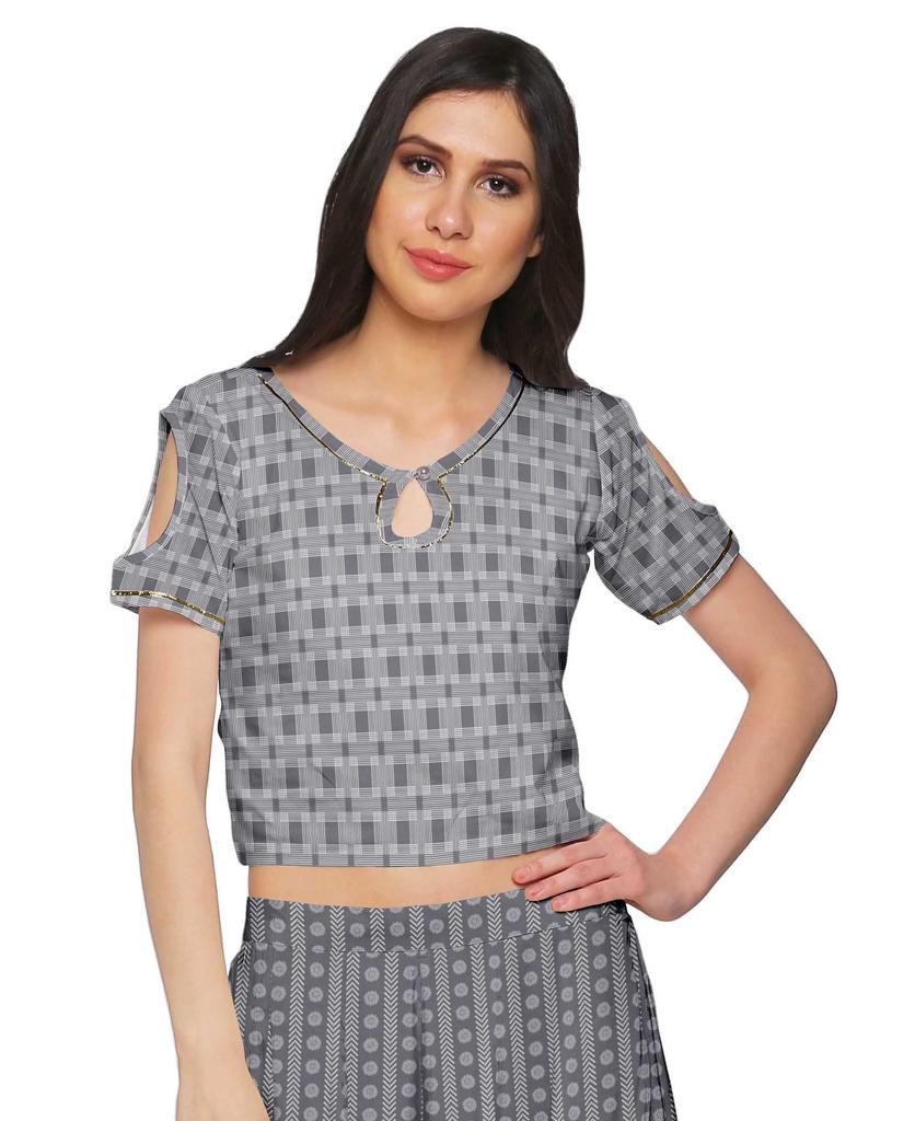 Moomaya Crop Top With Loose Palazzo Set For Women Printed Ethnic Clothing