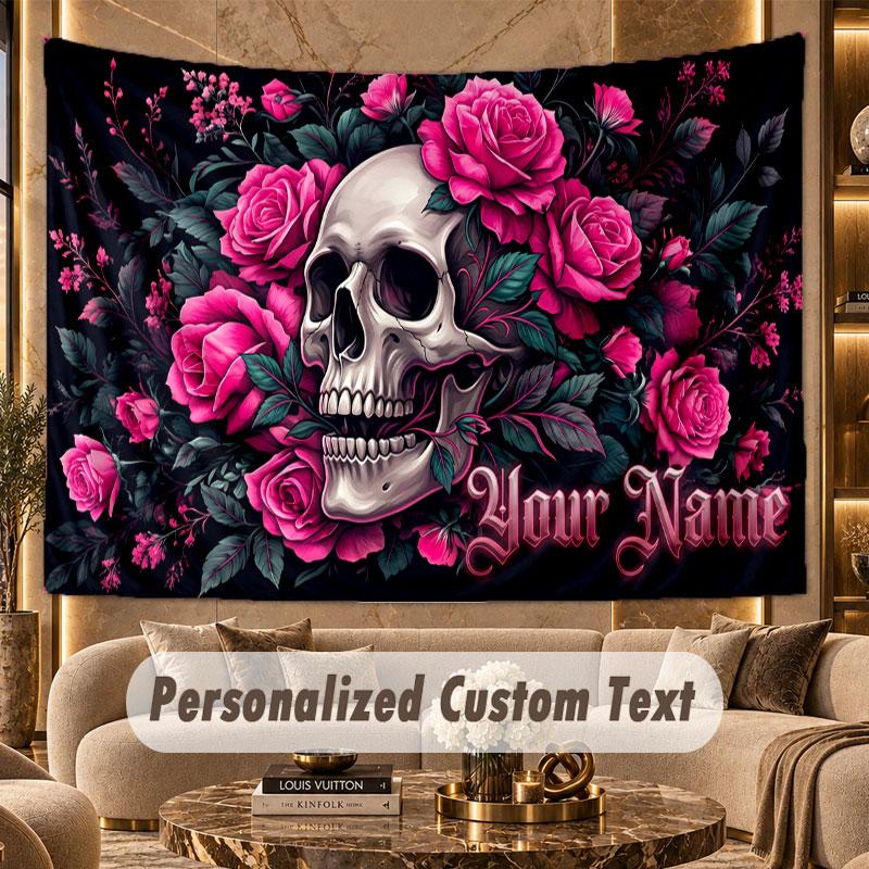 Skull Gothic (266) Theme Wall Tapestry Customized With Name Text Personalized Hanging Tapestry For Bedroom Living Room Decor