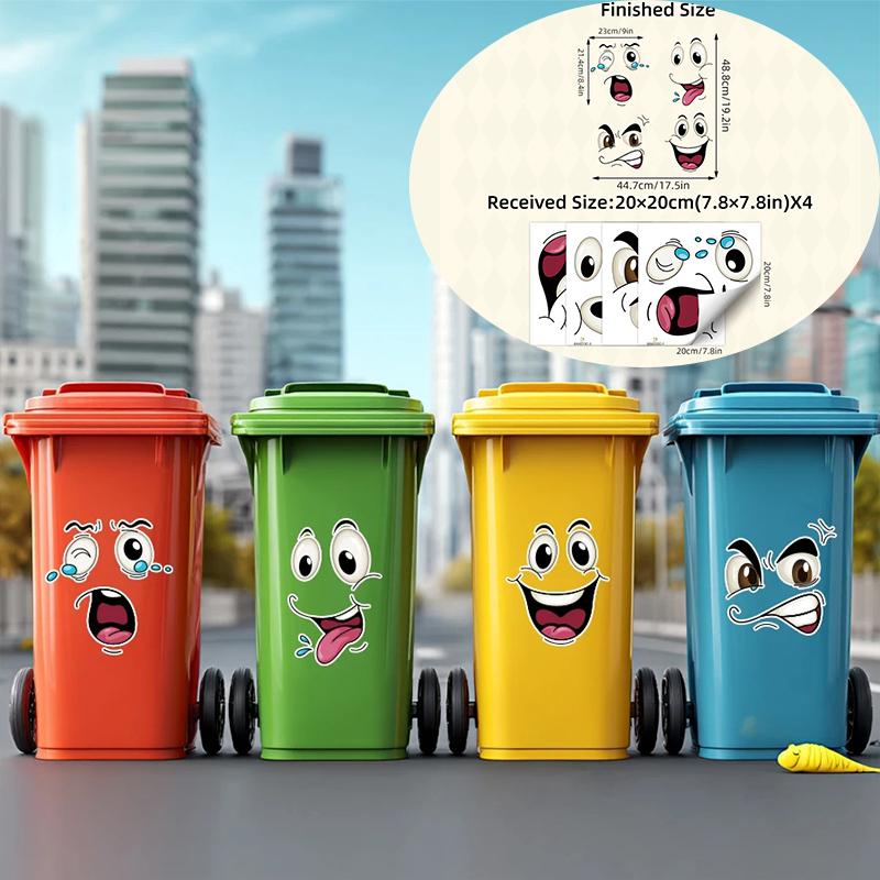 4 ark/Set Tecknad Ansiktsstickers, Självhäftande, Kompatibel med Plastyta, Lämplig för Hemdekoration, Papperskorg, Toalettdekor