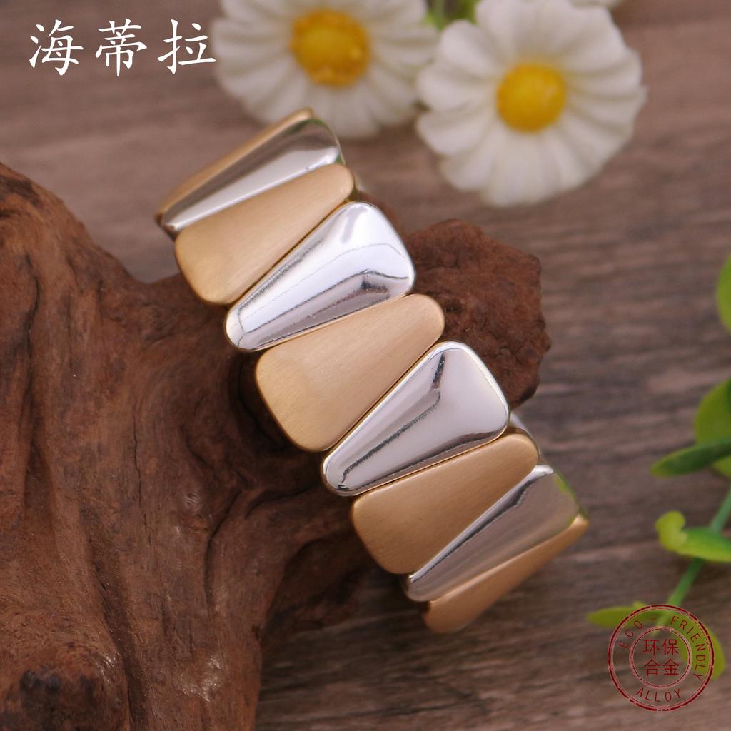 New triangular brushed alloy bracelet, irregular contrasting colors, versatile elastic bracelet for men and women