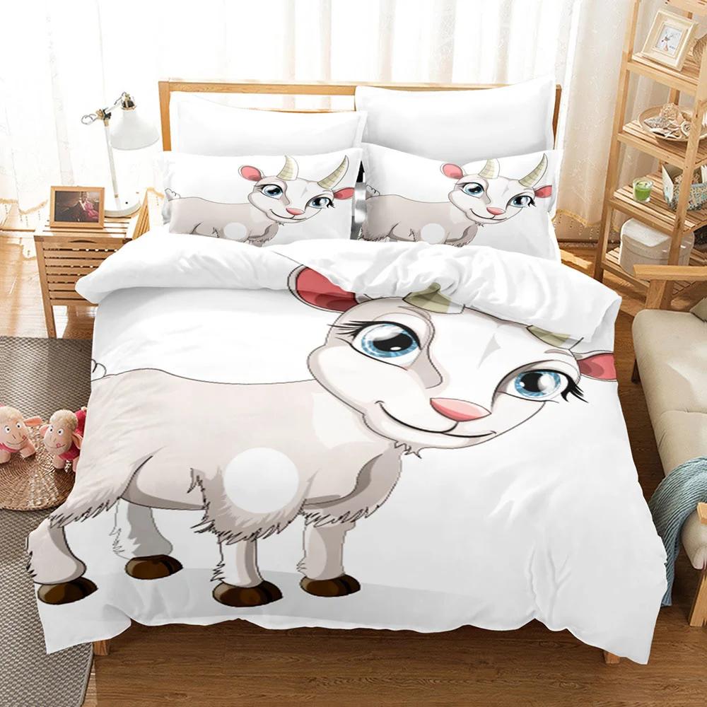 Cartoon Goat Duvet Cover Cute Kawaii White Goat White Background For Children Girls Boys Gift For Bedroom Decoration Queen King
