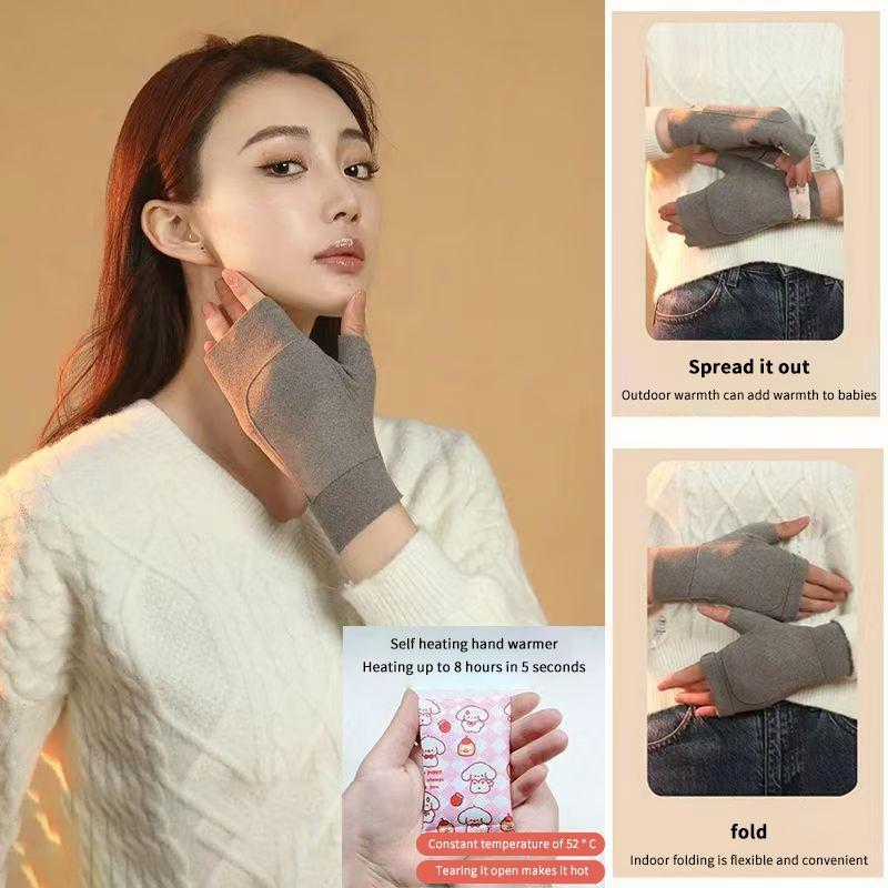 1 Pair Warm Women Fingerless Gloves Soft Solid Color Half Finger Gloves Touch Screen Velvet Mittens Winter Pocket Design