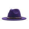 European, American Autumn and Winter British Style Fashionable and Elegant Flat-brimmed Big Eaves Hat Top Hat Men and Women Chain Jazz Woolen Hat