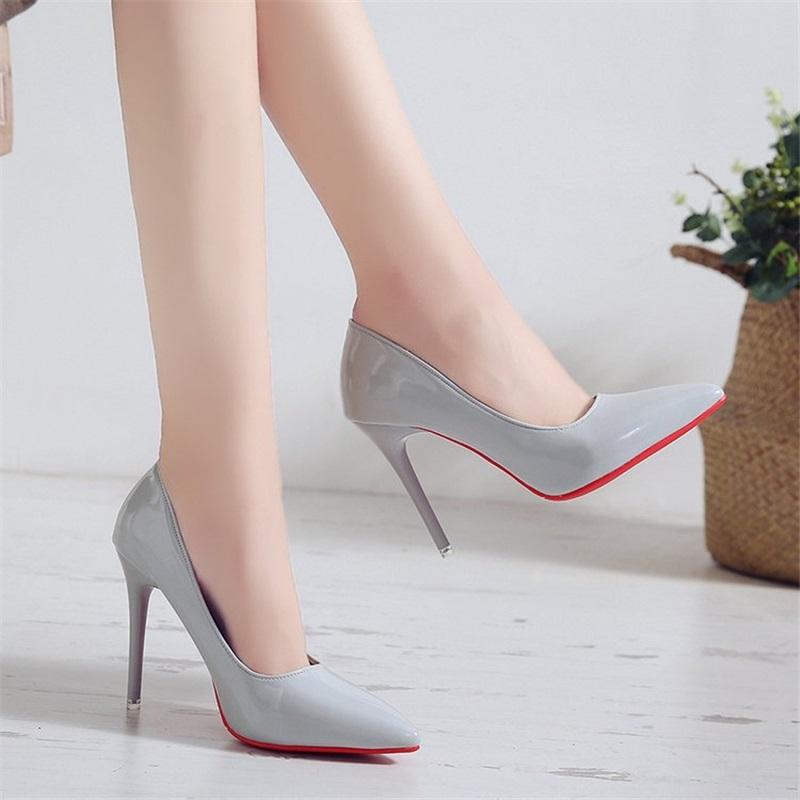 Red Soled High Heels Women's Stiletto High End Single Shoes Black Heels Large Size Pointed Shallow Mouth