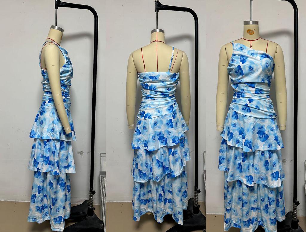 In Stock: Elegant One-Shoulder Strap Dress with Print - Summer Collection