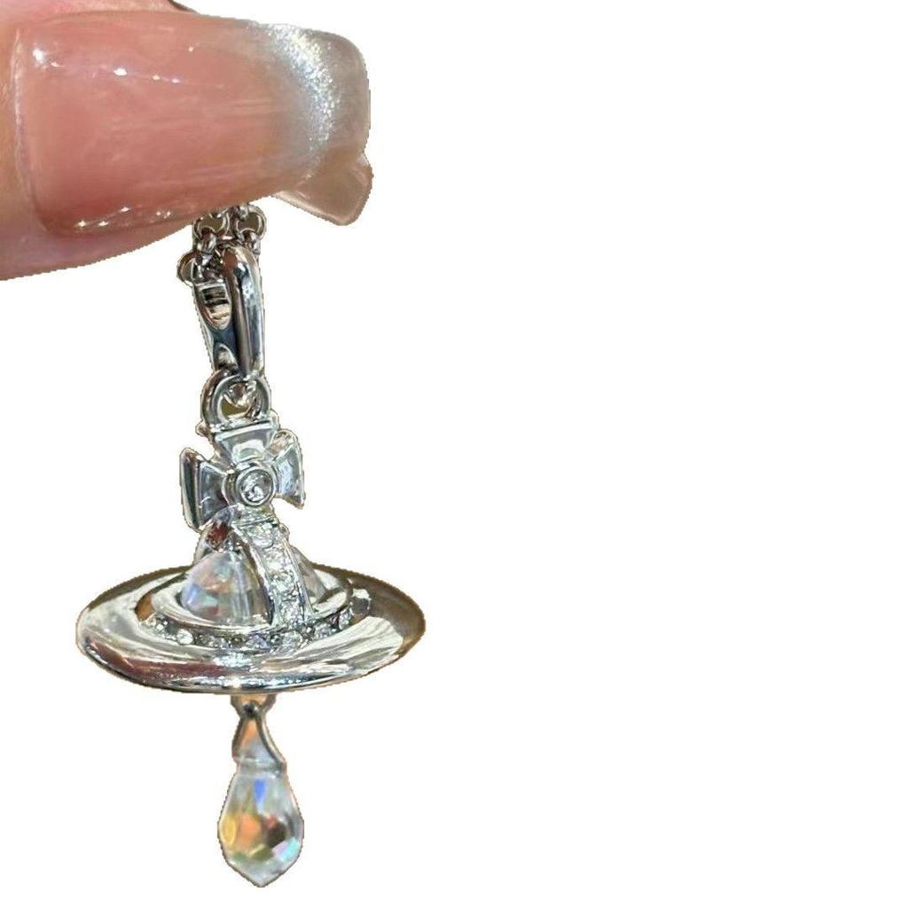 Elegant Empress Dowager Austria 3D Crystal Pendant Saturn Necklace for Women