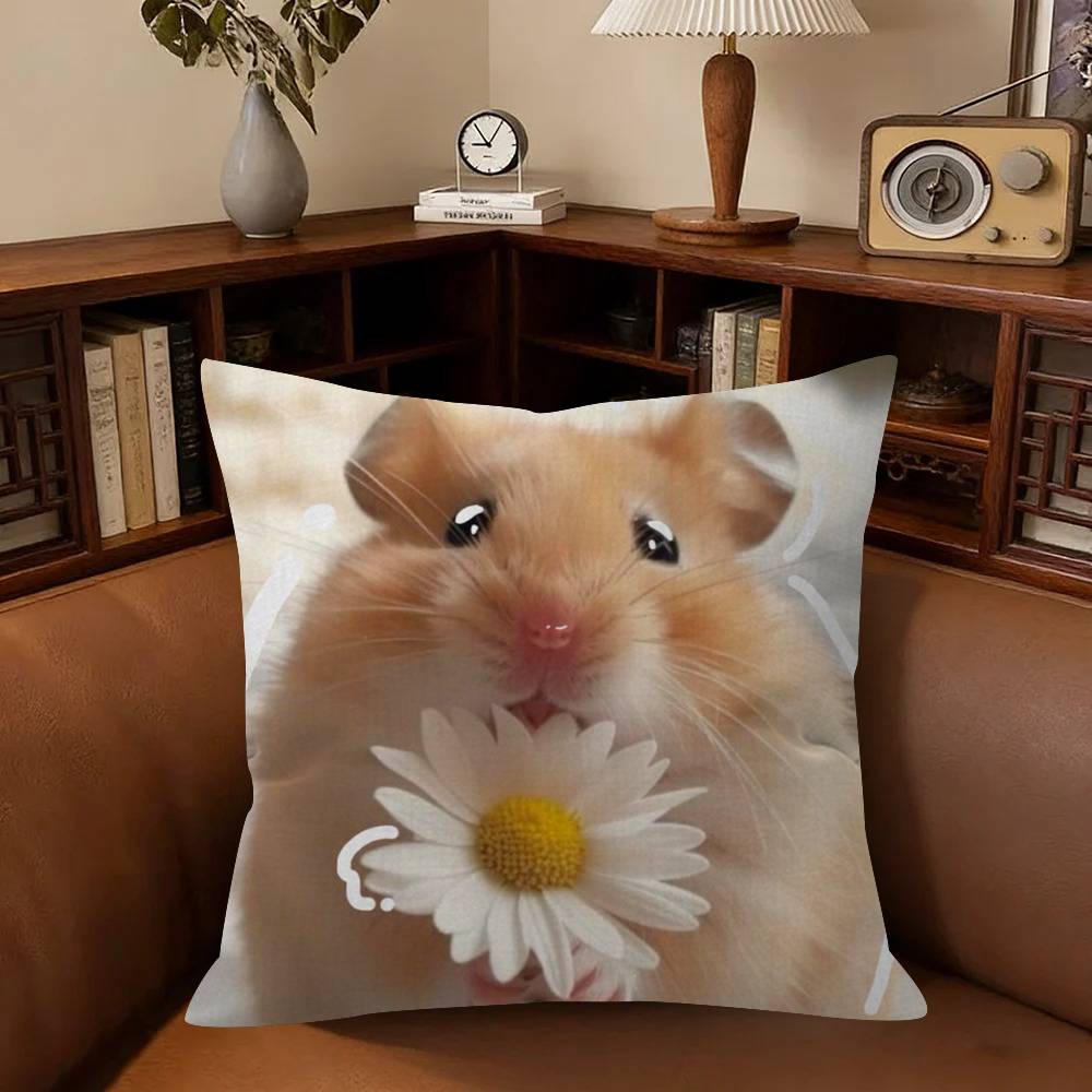 Funny Sad Hamster Emoticon Cushion Cover Pillowcase Upholstery Sofa Throw Pillow Home Decor Pillowcas