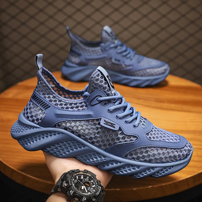 Men's Shoes Summer New Hollow Breathable Casual Versatile Mesh Shoes Soft Sole Wear-resistant Running Mesh Sneakers