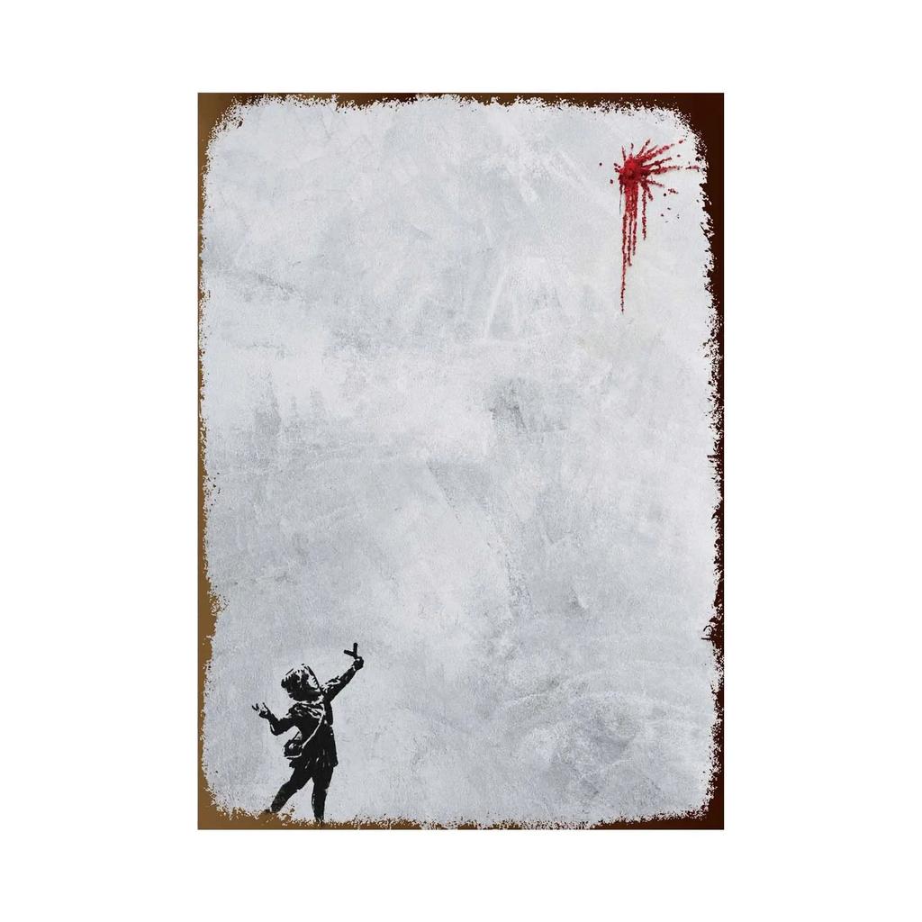 Banksy Graffiti Art Metal Tin Sign Poster Street Wall Painting Love Little Boy Poster Living Room Corridor Bar Home Decoration
