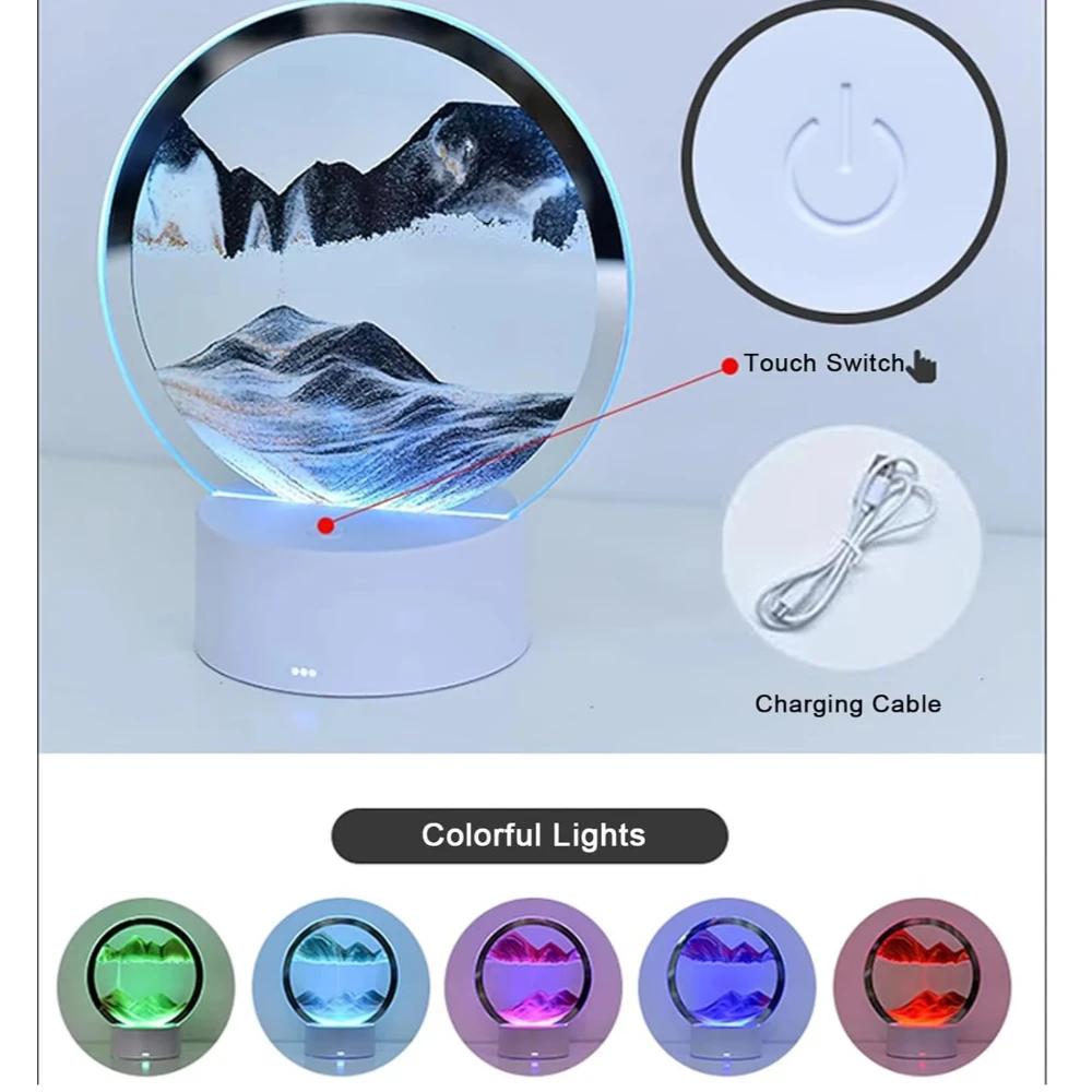 Dreamy Quicksand Painting RGB Art Table Lamp,3D Dynamic Deep Sea Sandscape,Round Glass,Dimmable Night Light,Office,Living Room