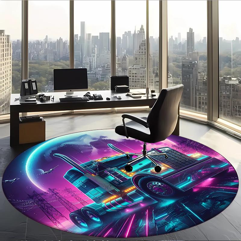 Kenworth (1) Round Office Rug Decorative Floor Rug for Office Bedroom Living Room and Home Space