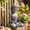 Garden Statue, Seated Buddha, Magnesium Oxide, 32 x 23 x 51 cm, Dark Grey