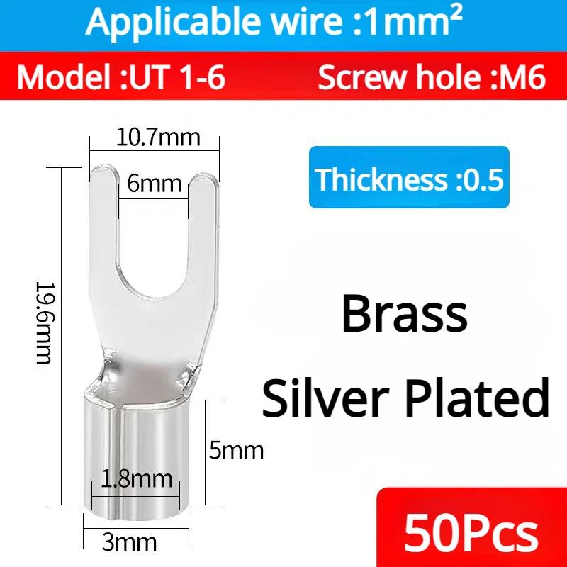 50PCS UT1.5 -10 Non-Insulated Ring Fork U-Type Terminal Tin-Plated Copper Terminals Assortment Kit Cable Wire Connector Crimp