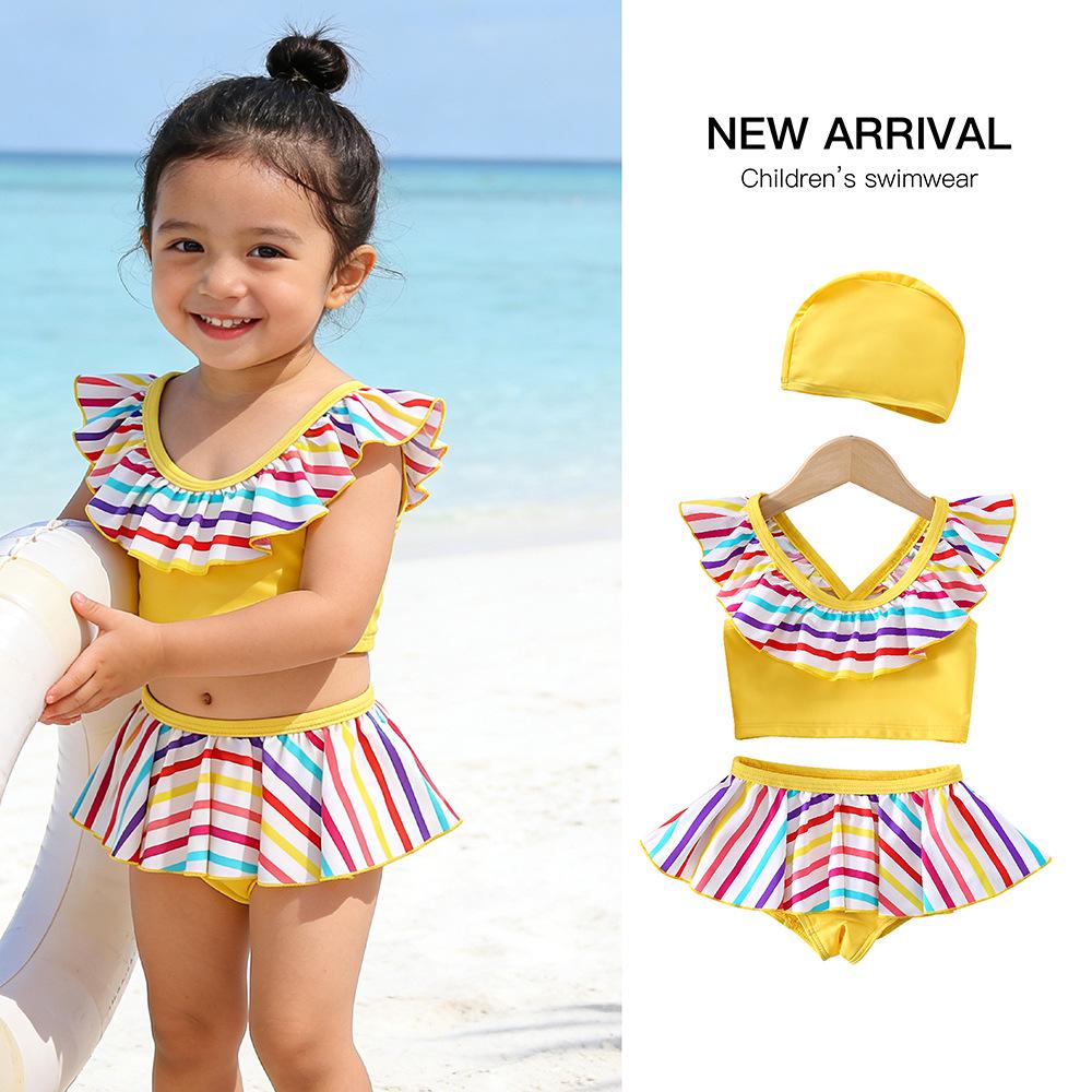 2026 Gestreifter Zweiteiliger Badeanzug für Mädchen - Kleinkind & Baby Bikini im Rock-Stil