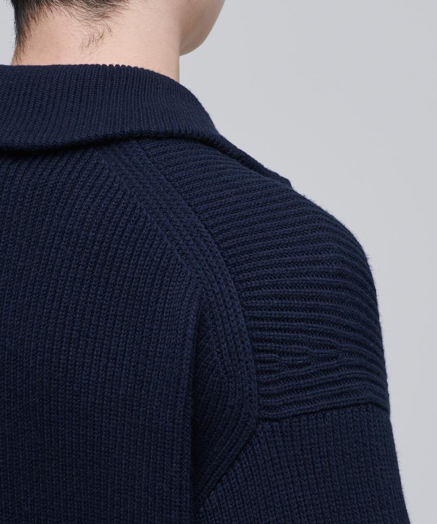 Musinsa Standard Relaxed Ribbed Knit Zip-Up [Navy]