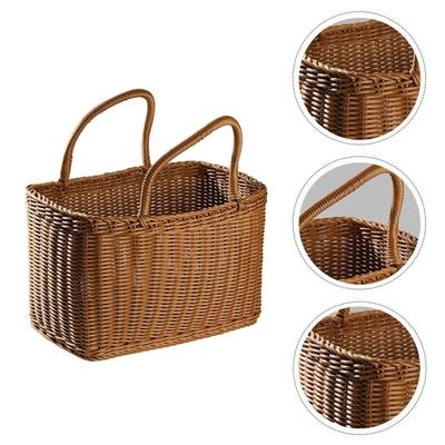 Cesta Rectangular Tejida Cesta de Flores de Mimbre Cesta de Almacenamiento Cesta de Picnic Verdura