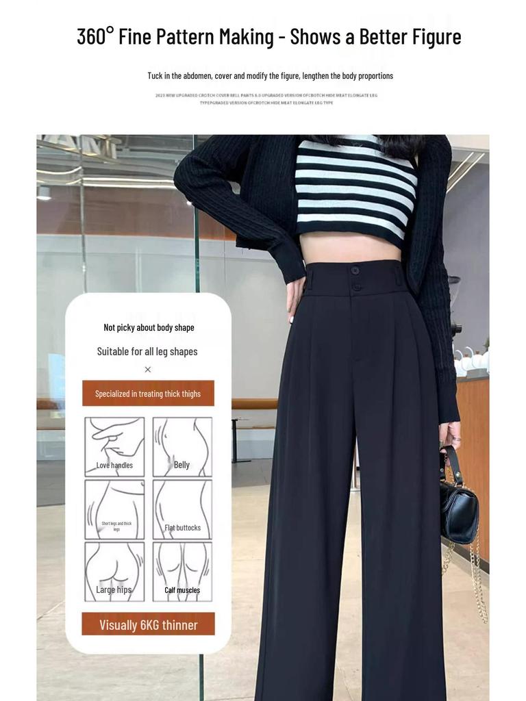 Petite Drapey High-Waisted Slimming Double-Button Pants for Women - Spring/Autumn