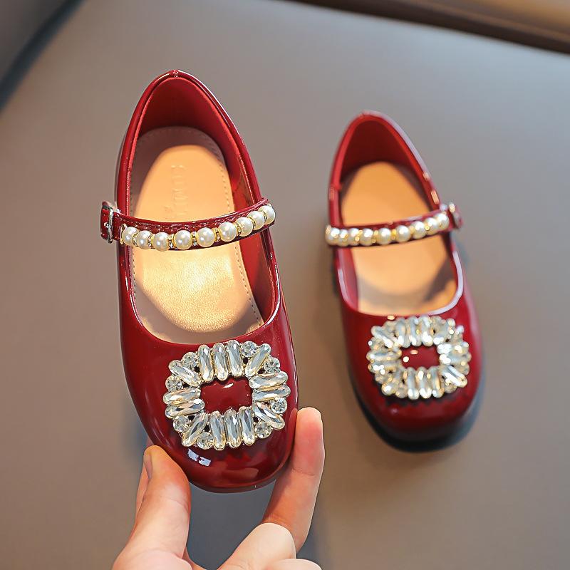 2026 spring baby girl small leather shoes soft sole girl rhinestone children's single shoes