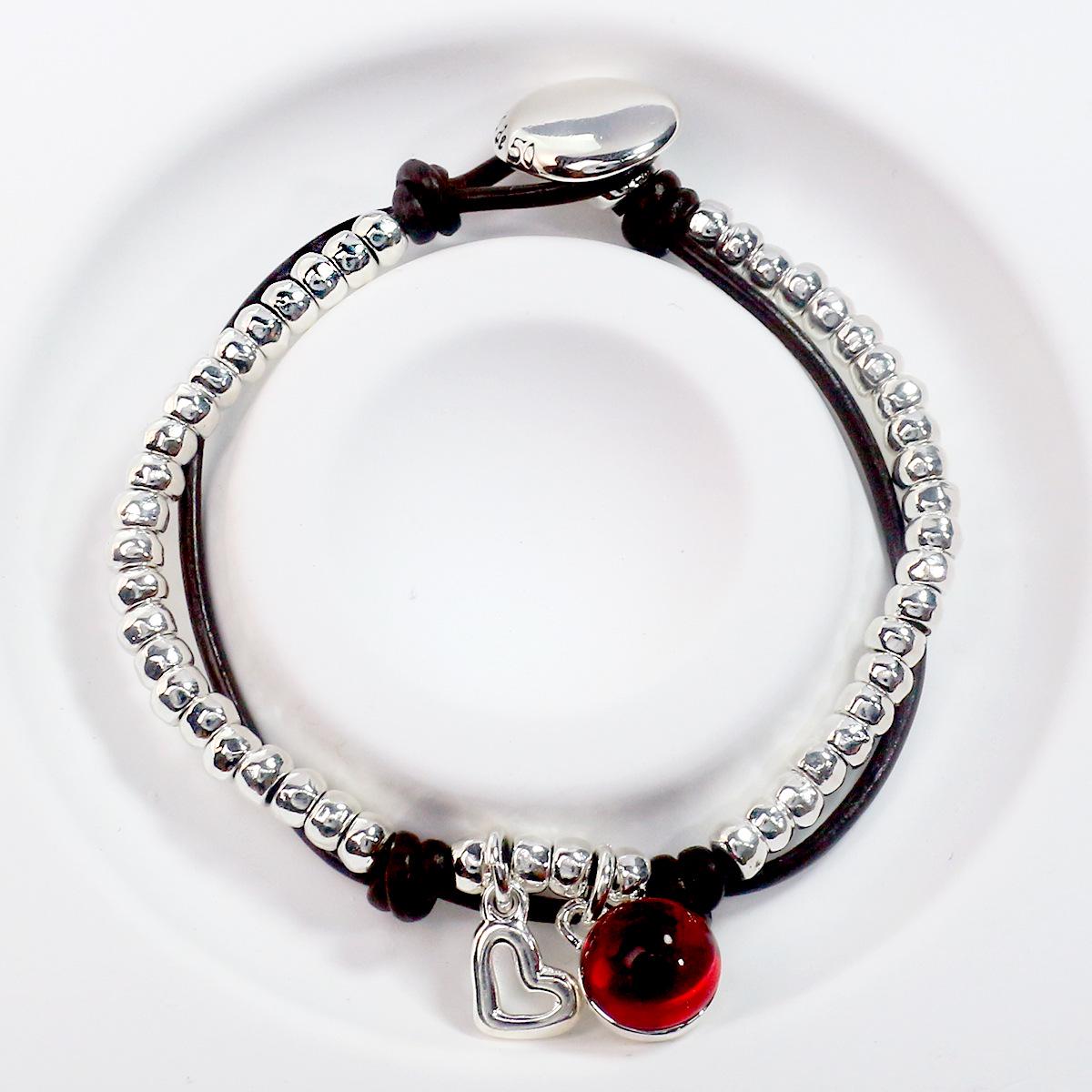 UNOde50 2025 Crystal Heart & Clover Women s Double-Layer Leather Bracelet 19 cm