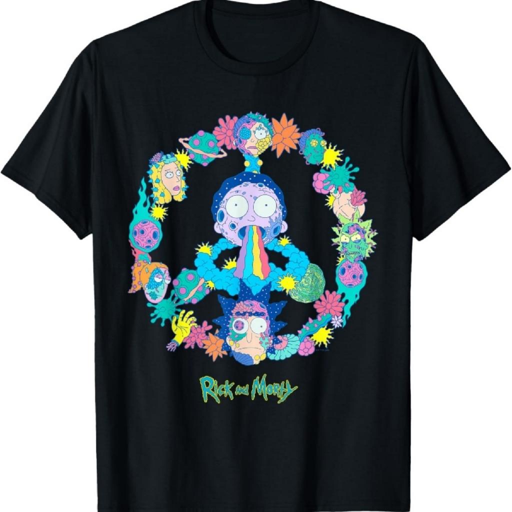 Rick and Morty Peace Sign Vivid Alien Adult Cartoon Fashion T-Shirt