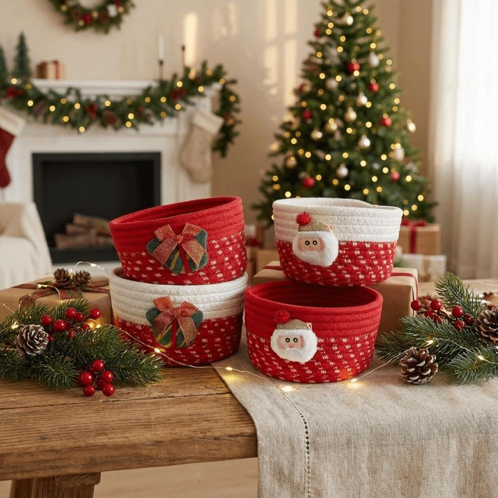 Weihnachtsmann Weihnachten Aufbewahrungskorb Baumwollseil Geflochten Süßigkeiten-Aufbewahrungskorb Schreibtisch-Organizer Schlüssel
