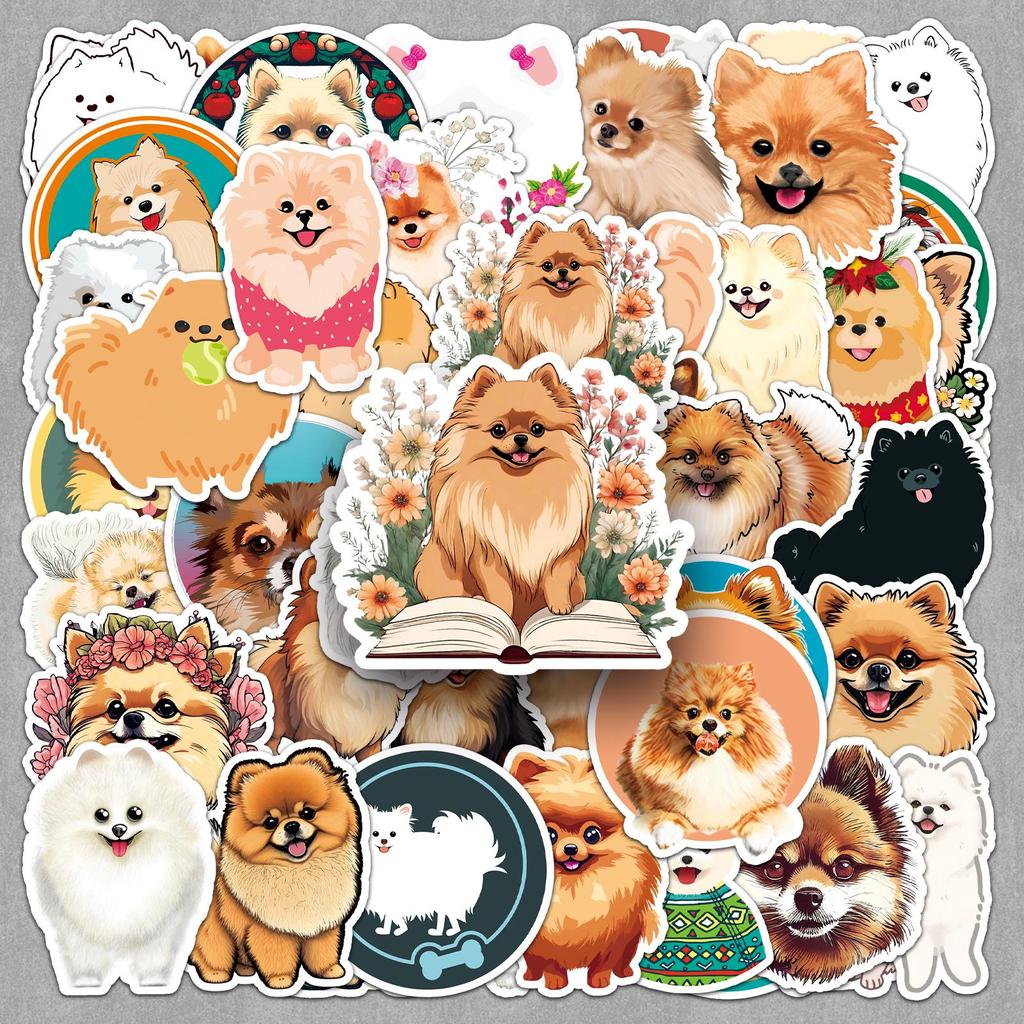 50 Pomeranian Dog Stickers: Cute Hand-Painted Puppy Decorations for Journals and Milk Tea Cups