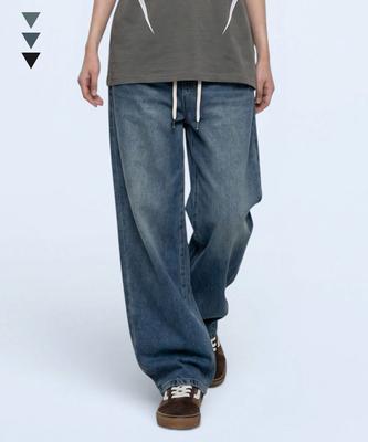 Geulapig Blue Tote Elastic Waist Wide Washed Denim Pants 3 Colors [Grpd_1014]