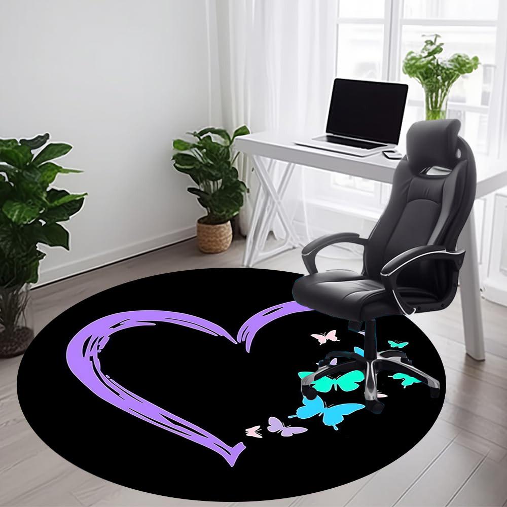 1pc Heart Butterflies Office Round Area Rug,  Mat Suitable ForOffice, Under Office Chairs Bedroom Living Room Home Decor, Room Deco