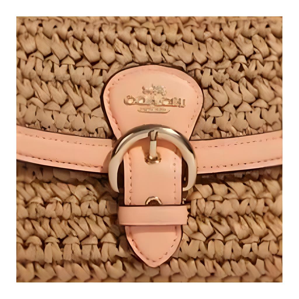 New COACH Kleo Paper Straw With Leather Handbag Shoulder Bag Crossbody Bag Small Size Women's Linen & Pink CA154-IMUDX