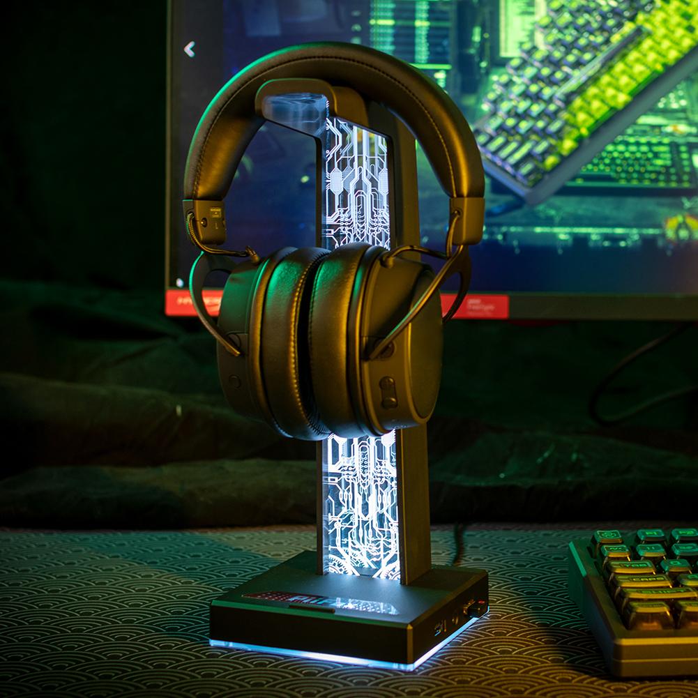 Desktop Gaming Headset Hanger Bracket RGB Headphone Holder Stand with 2 USB Charger Ports Earphone Rack For PUBG Computer Gamer