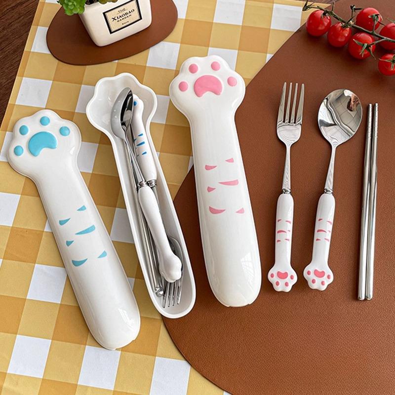 Stainless Steel Spoon and Fork Set Long Handle Cartoon Cute Tableware Home Creative Student Children's Eating Spoon