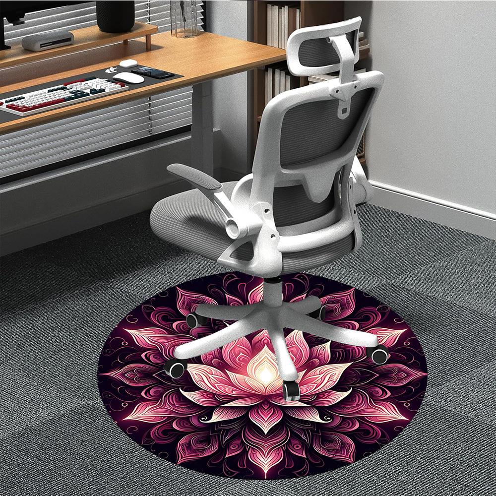 1pc Lotus Mandala Chair Carpet for Office, Round Non Slip Durable Large Size Office Carpet, Suitable for Office