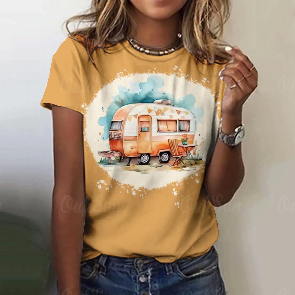 

2024 Новая женская футболка с принтом мультяшной машины, топ больших размеров, женская трендовая одежда, модная рубашка с коротким рукавом, блузка с круглым вырезом, смешная 8XL