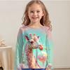Kids Crew Neck Long Sleeve T‑Shirt, Colorful Giraffe 3D Print Casual Loose Halloween Party Daily Wear Tops for Children