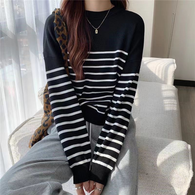 Female Jumper Loose Knitted Sweaters Stripe Baggy Sweater Women Pullover Streetwear Long Sleeve Knitted Tops Plus Size