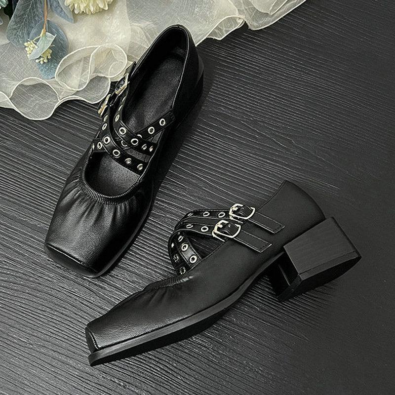 2026 Spring New Cross-Strap Shallow Opening Ballet Shoes For Women Thick Heels Versatile Mary Jane Single Shoes And High Heels