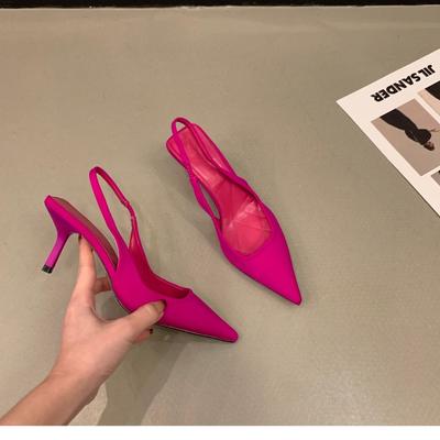 Women Summer Shoes 2024 New Fashion Pointed Toe Stiletto Medium Heel High Heels Women Back Empty Toe Sandals Green Women's Shoes