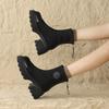 Fashion Aphixta Classic Elegant Round Toe Ankle Boots Women Winter Shoes Back Zip Square Heels Women Boots Black Platform Sock Boots
