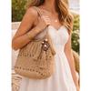 Gehäkelte Tragetasche für Damen Weiß Durchbrochene Stricktasche mit Perlenfransen-Anhänger Verstellbare lange Träger Boho Strandtasche