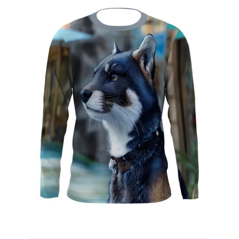 New Men's T-Shirts 3D Tiger Graphic T Shirts Mens Gifts Harajuku Fashion O-Neck Tops Casual Sport Long Sleeve Wolf Print T-shirt
