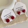 Chic Red Heart Square Stud Earrings for Women – Retro, Simple, Versatile Design