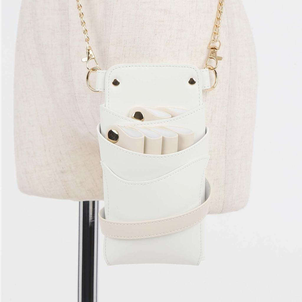 DEEDS Luxury Style Sienna Scissor Case with White x Holds Hairdresser Trimmer Chain, Ivory, 4-6 Scissors,