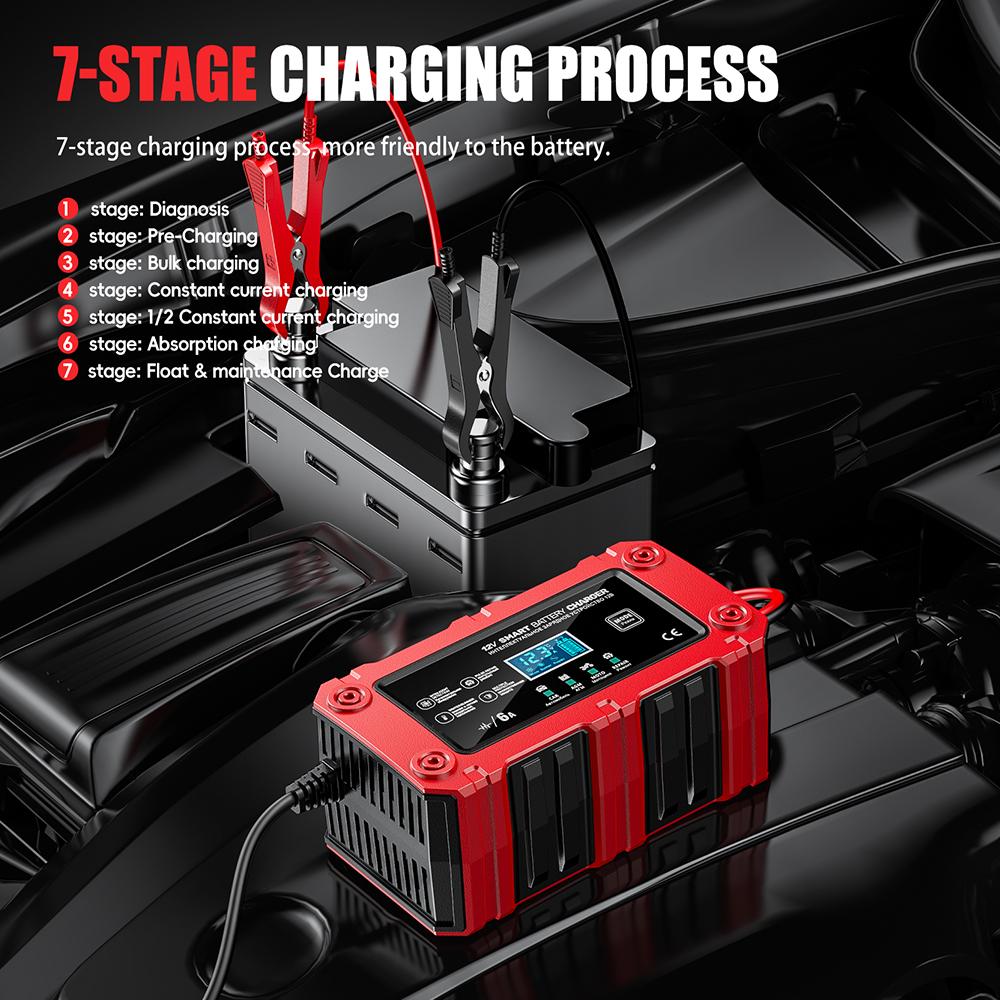 Intelligent Pulse Repair Multifunctional 12V 6A Portable Lead-Acid Smart Battery Charger Maintenance 2025 New Car Motorcycle SUV Battery Charging