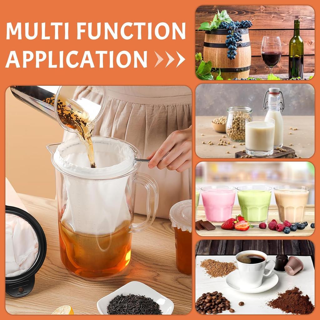 Wiederverwendbare Filterbeutel mit Reißverschluss, Stahlring, Siebfilterbeutel für die Küche, Nussmilch, Kaffee, Tee, Fruchtsaft, Käse, Suppe, Joghurt